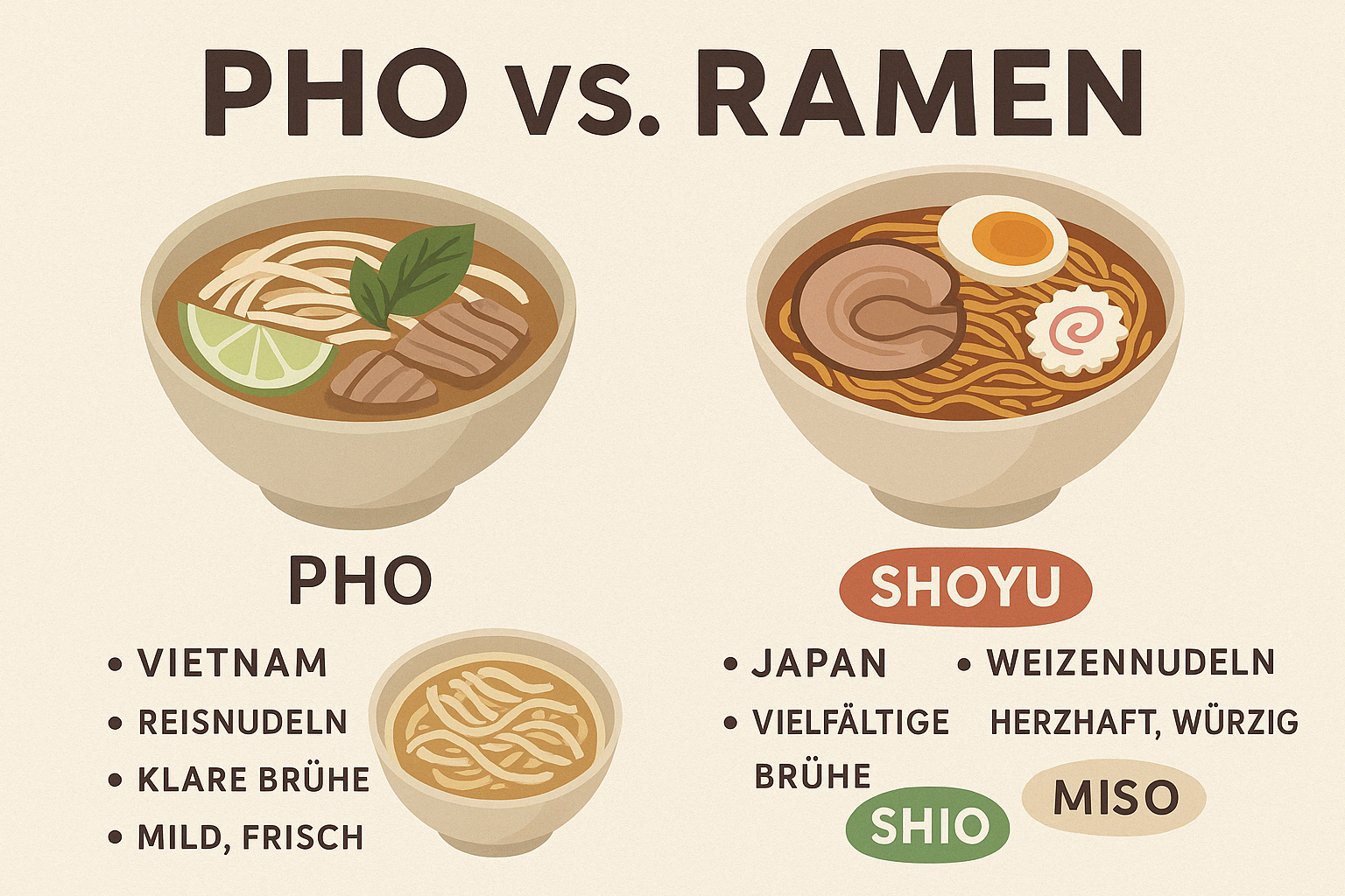 Pho vs. Ramen: Die Unterschiede & was du über Shoyu, Shio & Miso wissen musst